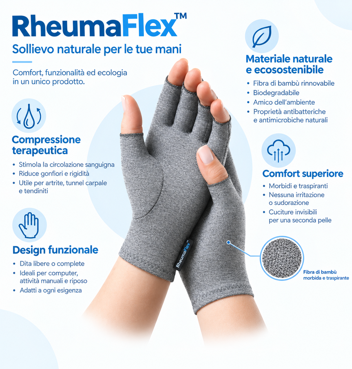 Dispositivo medico RHEUMAFLEX™ - Guanti a compressione per dolori alle mani