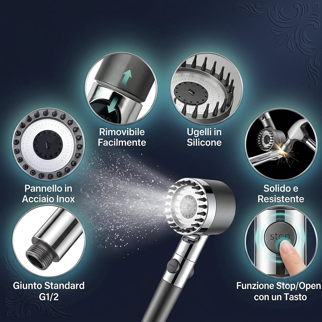 Aquafy™ - Kit soffione doccia filtrante con ugelli massaggianti