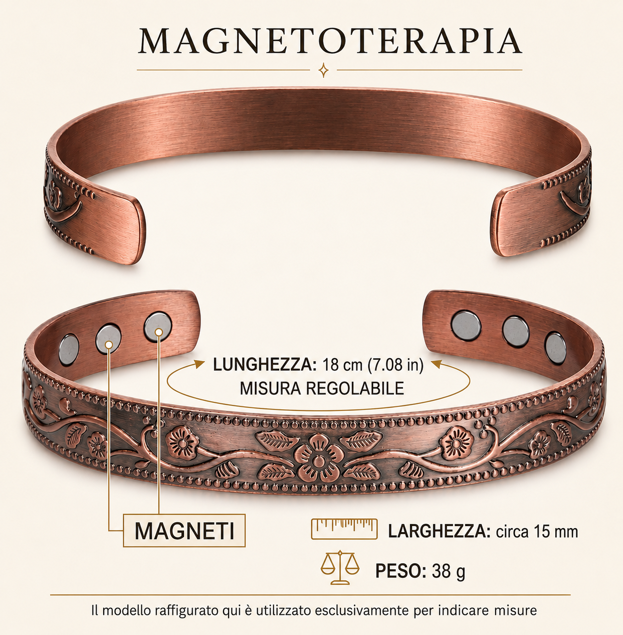 Gabriel - Bracciale in puro rame con motivo geometrico tribale